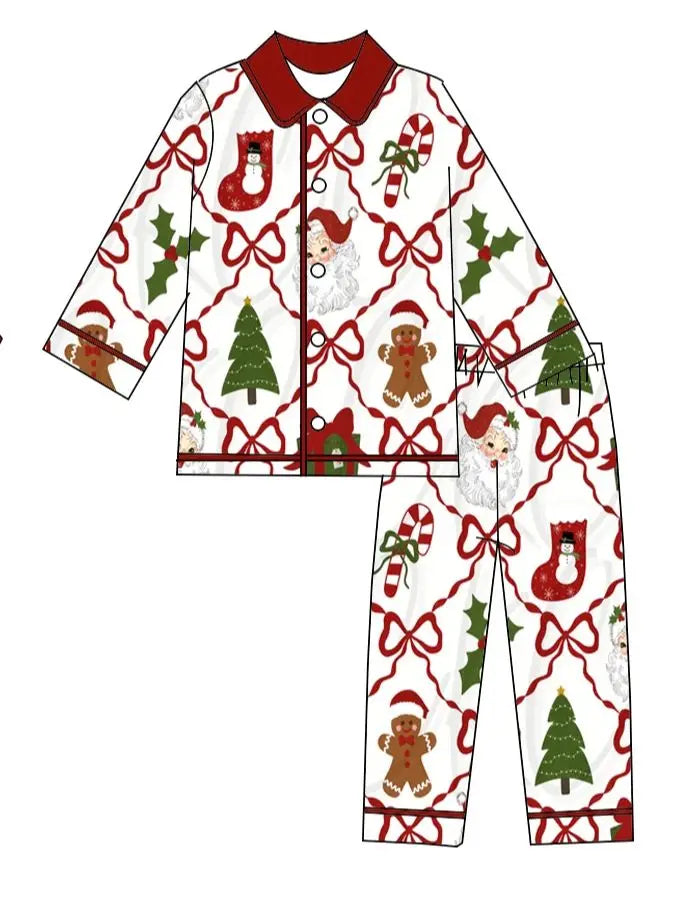 Boutique Children Candy Gifts Cookies Pajamas Sets Kids Christmas Pjamas Button Boys Girls Sleepwear Outfits Good Vibrations