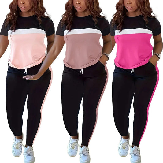 Pant Set Women Two Piece Sets Matching Sets Short Sleeve Loose Casual Tops Long Pants Lace Up Elastic Waist Jogger Summer Good Vibrations