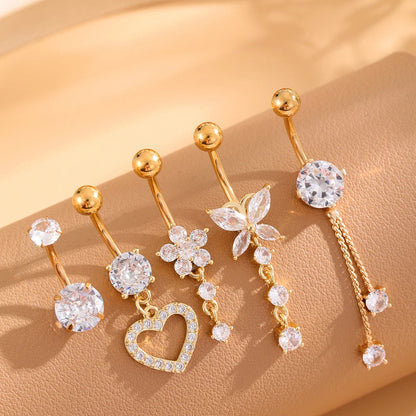 3-5pcs/Lot Belly Button Ring Sets Heart Butterfly Flower Dangled Belly Piercing Nombril 14G Curved Navel Rings Jewelry for Women Good Vibrations Adult Super Store