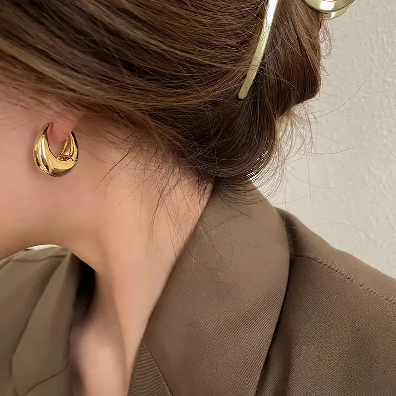 Stainless Steel Smooth Metal Chunky Hoop Earrings for Women Fashion Round Circle Hoops Statement Earrings Trendy Jewelry Good Vibrations