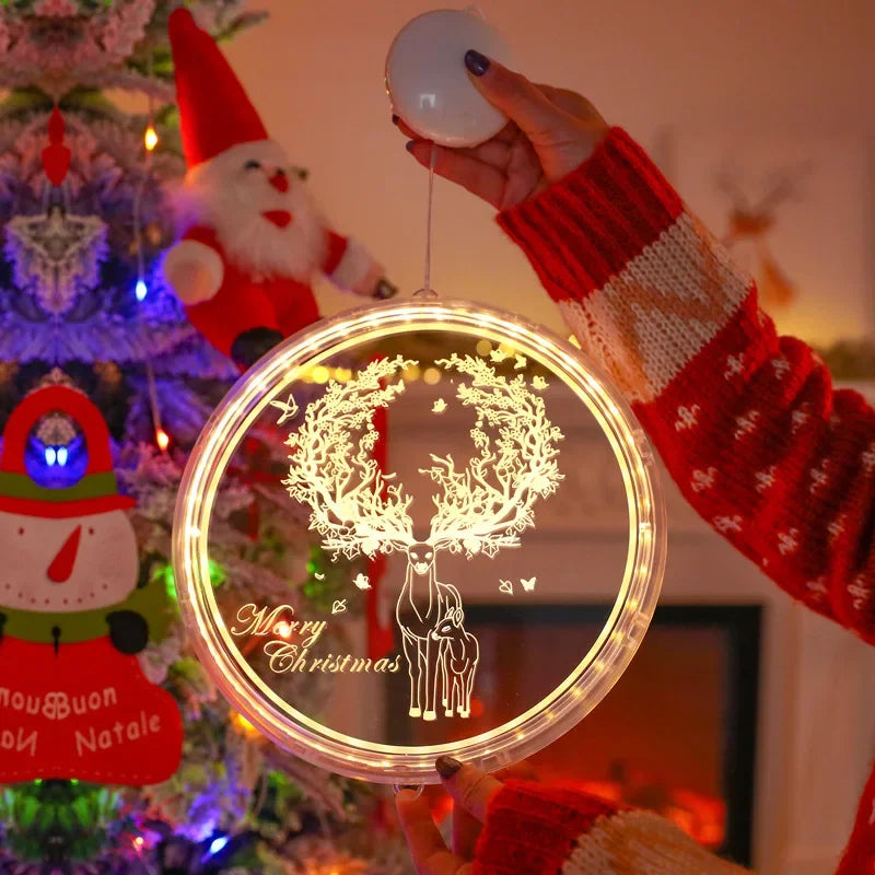 Merry Christmas LED Fairy Lights Santa Claus Elk Living Doors Windows Decoration New Year Gift 2025 Christmas Tree Hanging Light Good Vibrations