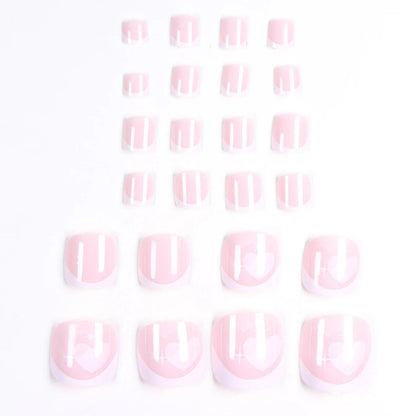 24pcs French Fake Toenails Pink Gradient Full Cover Short Square Toe Nails Foot Nails Tips for Women Girls Good Vibrations