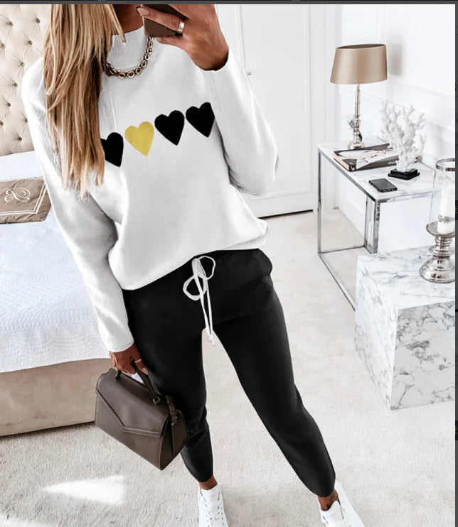 2023 Fashion New Two-piece Set High-necked Long-sleeved Tops Pocket Pants Casual Autumn Winter Sweater Women's Trousers Suit Good Vibrations