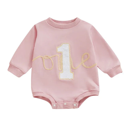 6 to 18 Months Baby First Birthday Bodysuit Spring Autumn Clothes Long Sleeve Crew Neck Letters Jumpsuit Baby Clothing Good Vibrations