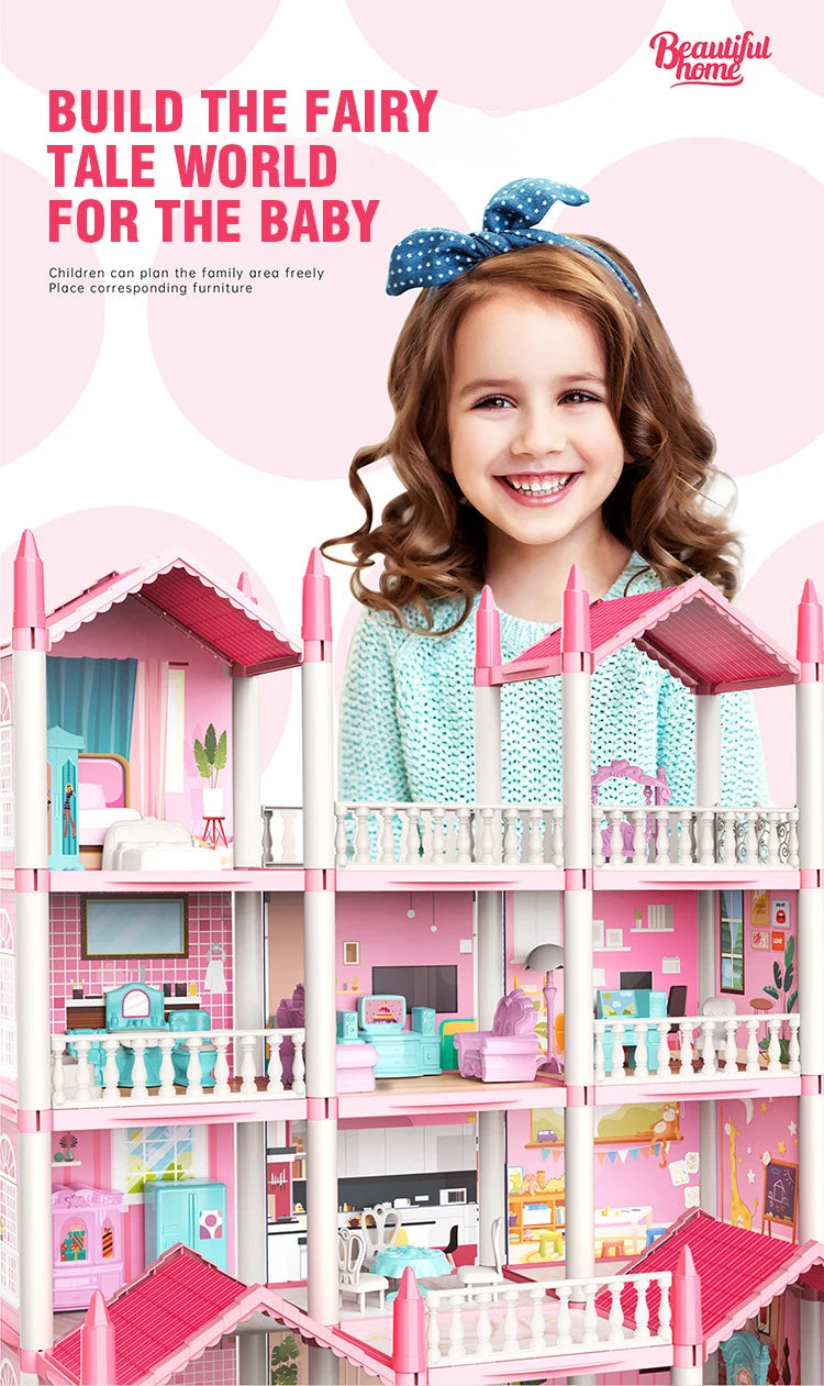 DIY Assemble Villa Model Toy House Cartoon Dools Role-Playing Set Fun Puzzle Doll House Household House Playing Toys Good Vibrations