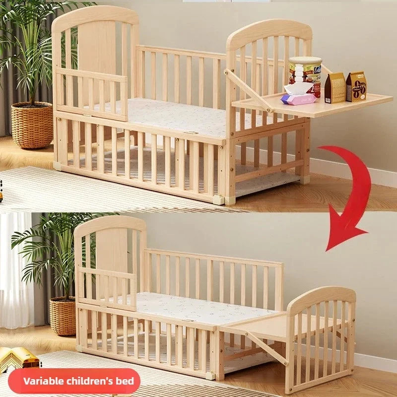 2025 New Baby Comfortable Sleeping Bed Solid Wood Newborn Baby Bed Multifunctional Baby Rocking Bed with Wheels and Mosquito Net Good Vibrations