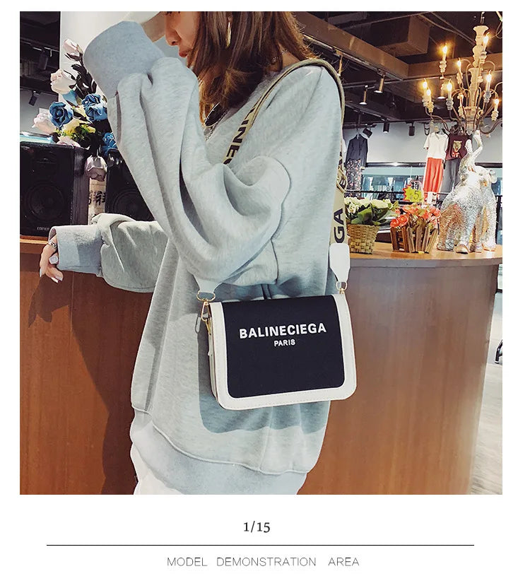 Women shoulder bag Fashion Wide Strap Shoulder Ladies Handbags Portable Canvas Square Messenger Bags Versatile Crossbody Bag Good Vibrations