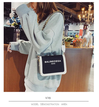 Women shoulder bag Fashion Wide Strap Shoulder Ladies Handbags Portable Canvas Square Messenger Bags Versatile Crossbody Bag Good Vibrations