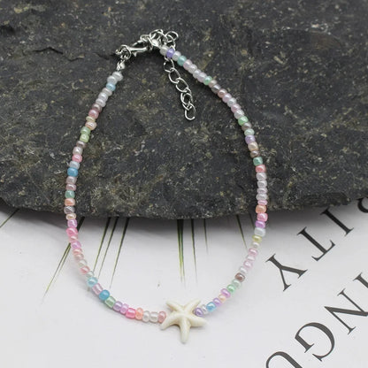 Bohemian Beach Shell Starfish Beaded Handmade Sea Turtle Charm Anklet Bracelet Fashion Jewelry For Women Summer Beach Party Good Vibrations