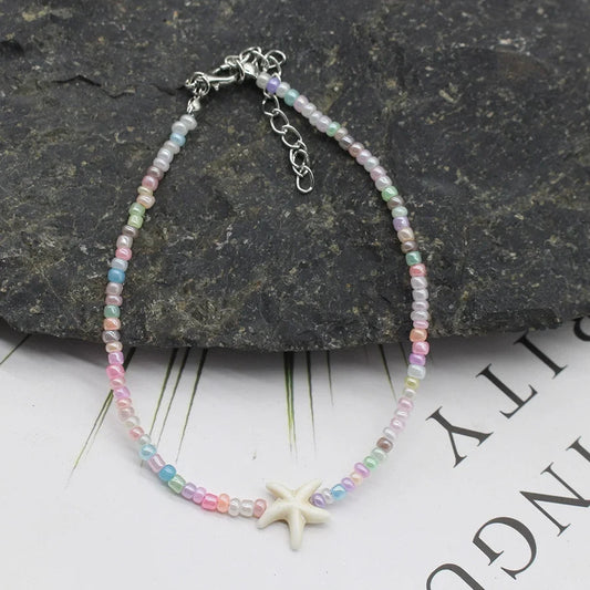Bohemian Beach Shell Starfish Beaded Handmade Sea Turtle Charm Anklet Bracelet Fashion Jewelry For Women Summer Beach Party Good Vibrations