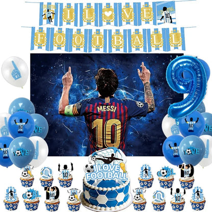 Soccer Party Supplies Superstar Messi Football Birthday Party Decoration Disposable Tableware Tablecloth Plates Cup Backdrop Good Vibrations