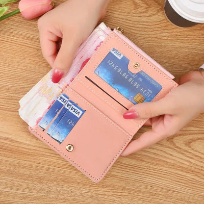 Fashion Women's Wallet Zipper Coin Purse Lady Short Clutch Purse Handbag Patchwork Leather Female Card Holder Wallet Phone Pouch Good Vibrations