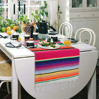 Mexican Pinata Party Serape Colorful Striped Fringe Cotton Table Runner Decorations Hand Woven Blanket Home Wedding Table Cover Good Vibrations