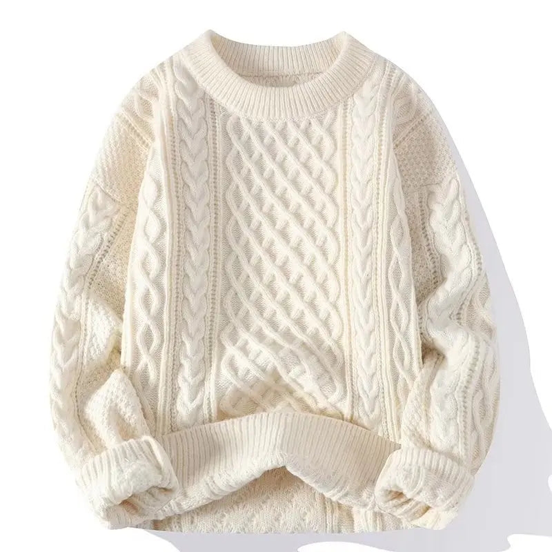 Thickening Winter Men's Round Neck Thickened Sweater Knitted Pullover Solid Color Long Sleeved Casual Daily Warm Coat Good Vibrations
