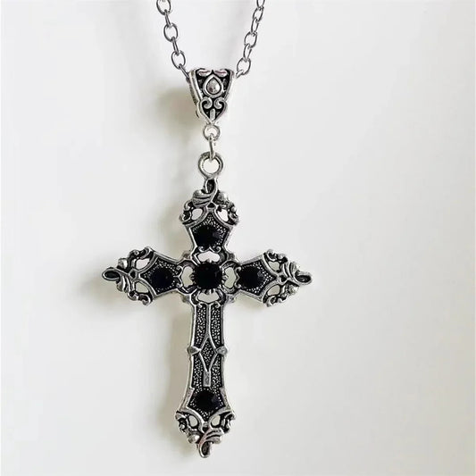 Gothic black ruby cross pendant men's women's for Women, Trendy Layering Pendant Charm Style, Daily Party Gift Evening Wedding Good Vibrations