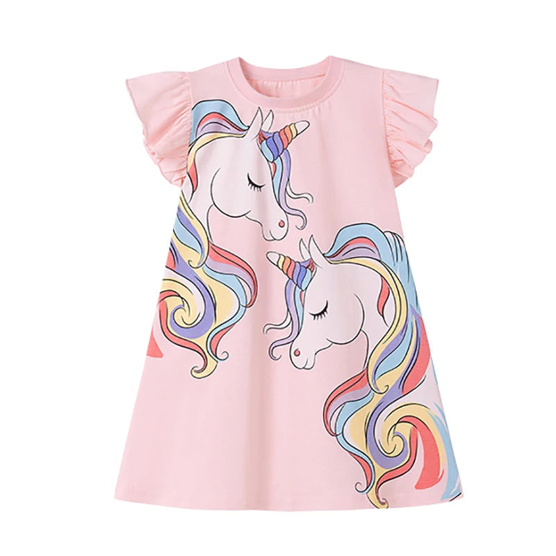 Little maven Baby Girls Summer Casual Clothes Little Genius Pretty Cartoon Dress Kids Soft and Comfort Wear Children's Clothing Good Vibrations