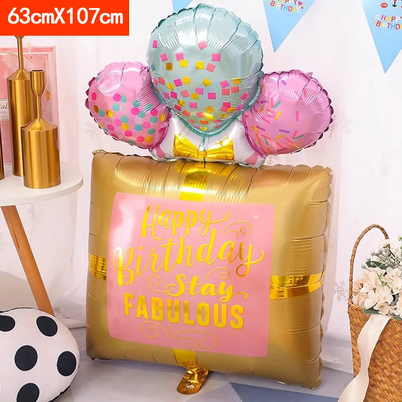 Happy Birthday Cake Aluminum Film Balloons Photo Props Supply Children Baby Birthday Party Decoration Sweet Photos Taking Ballon Good Vibrations