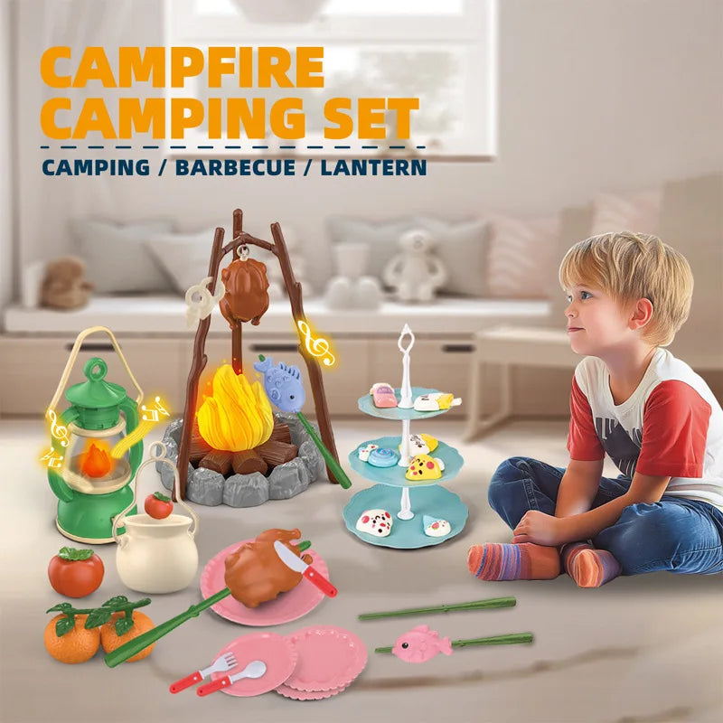 Kid Camping Tent Set Simulated Miniature Food Adventure Tool with Light Sound Outdoor Parent-Child Interactive Toy Girl Boy Gift Good Vibrations