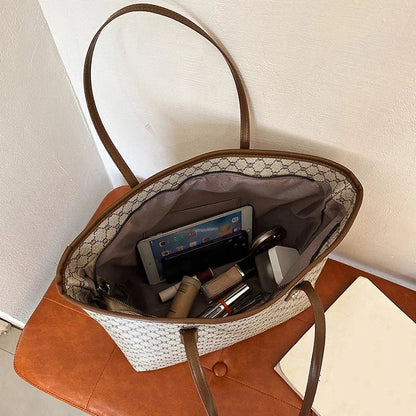 Large Capacity Shoulder Bag Women's PU Leather Handbag for Commuting and Casual Use Versatile Tote Bag Good Vibrations