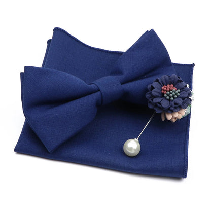 Mens Wedding Bowtie Brooch Set Romantic Solid Color Bamboo Fiber Bowknot Flower Lapel Pin Blue Pink Cravat Suit Shirt Accessory Good Vibrations