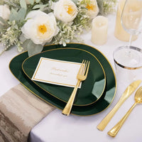 180Pcs Green Plastic Plates, Green Disposable Plates withInclude: 30 Dinner Plates 30 Dessert Plates 90 Gold Cutlery 30 Cups Good Vibrations