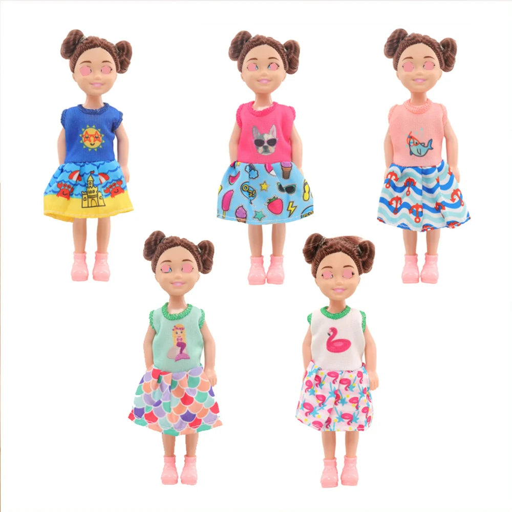 26pcs Fashion Doll Outfit Set for 5.5" Dolls - Includes 5 Dresses, 5 T-Shirt Dresses 3 Swimsuits & 13 Mini Accessories Gift Toy Good Vibrations