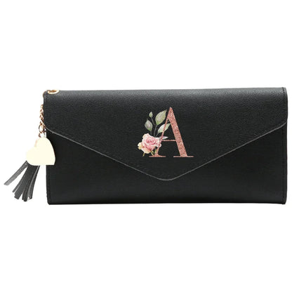Wallet Black Small Leather Coin Purse Rfid Blocking Wallet Rose Gold Pattern Mini Purse with ID Window for Women Good Vibrations