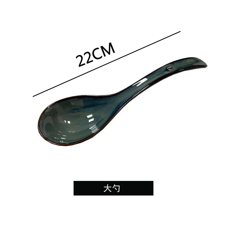 Blue Kiln Glazed Ceramic Plates, Microwaveable Dinner Plates, Round Rice Salad Bowls, Household Tableware Good Vibrations