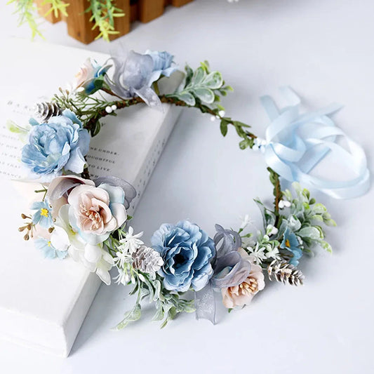 Bride bridesmaid  Wreath Crown Festival Headband Women Hair Accessories Headdress Girl Floral Garland Wedding Floral  Headwear Good Vibrations