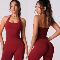 Workout Sets for Women 2 Pieces, Women's Impact Halter Tank Top+ Hidden Scrunch Butt Workout Leggings, Women Seamless Good Vibrations