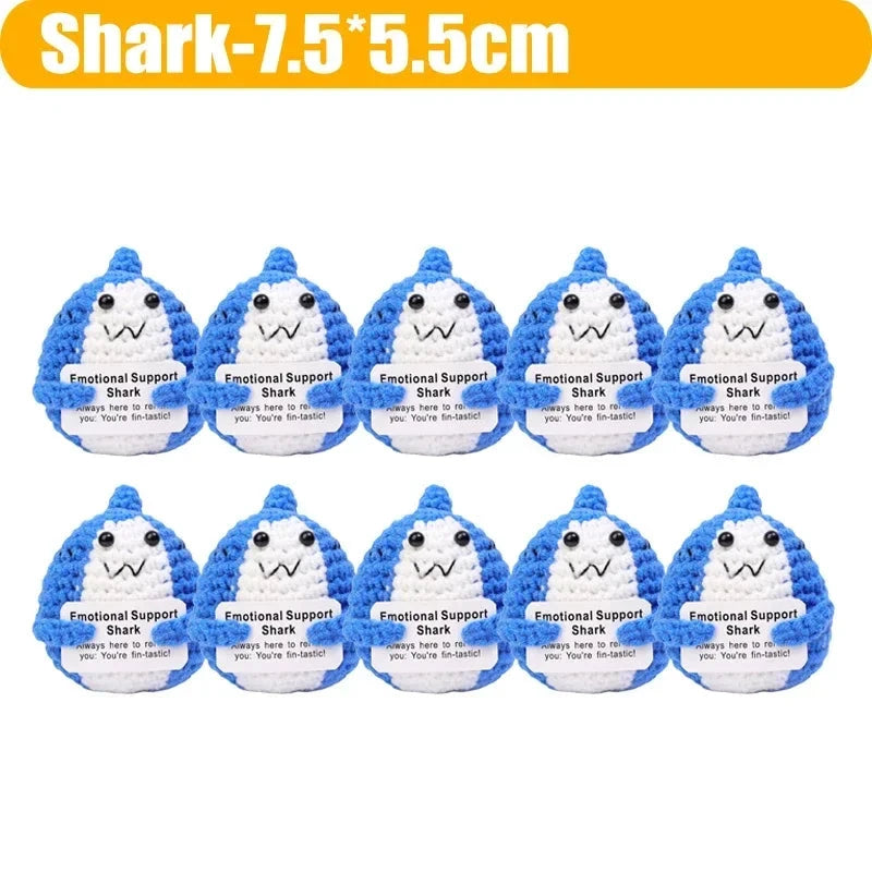 Positive Energy Handmade Plush Wool Knitting Shark Potatoes Doll Emotional Support Hug Pocket with Card Creative Festivals Gift Good Vibrations