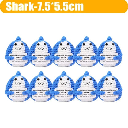 Positive Energy Handmade Plush Wool Knitting Shark Potatoes Doll Emotional Support Hug Pocket with Card Creative Festivals Gift Good Vibrations