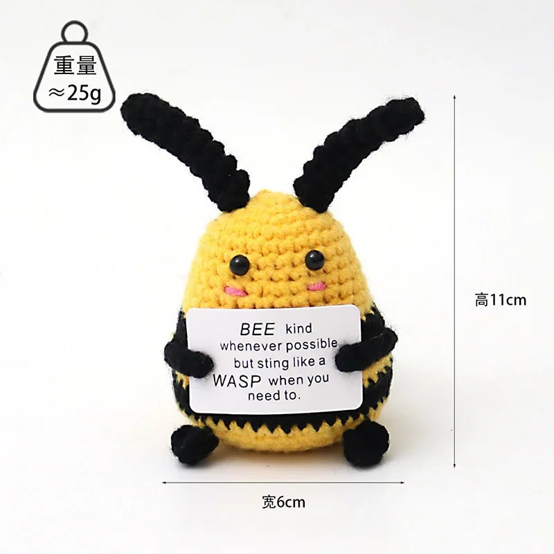 Positive Crochet Doll Energy Mini Pocket Hug Cute Bee Animal Funny Handmade Creative Ornaments Birthday Gift Desktop Toy Good Vibrations