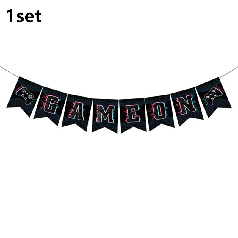 Video Game Party Supplies Set Birthday Decorations Happy Birthday Gaming Backdrop Game On Table Covers Gamer Banner Balloons Good Vibrations