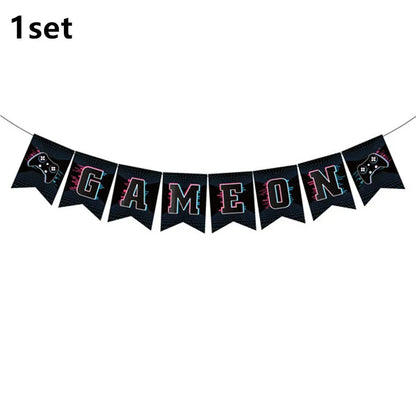 Video Game Party Supplies Set Birthday Decorations Happy Birthday Gaming Backdrop Game On Table Covers Gamer Banner Balloons Good Vibrations