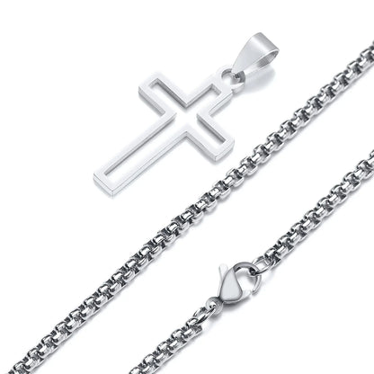 Casual Hollow Cross Necklaces for Men Boys,Waterproof Stainless Steel Cross Pendant Necklace,Religious Faith Prayer Jewelry Gift Good Vibrations