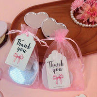 12 sets -36 pieces gift set, pink heart-shaped makeup mirror, pink gauze bag and thank-you card,  wedding and party gift Good Vibrations