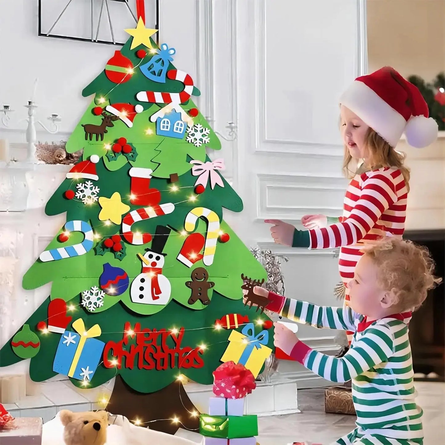 Felt Christmas Tree with Ornaments DIY Cristmas Ornament Xmas Navidad Gifts Santa Claus New Year Door Wall Hanging Decorations Good Vibrations