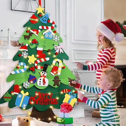 Felt Christmas Tree with Ornaments DIY Cristmas Ornament Xmas Navidad Gifts Santa Claus New Year Door Wall Hanging Decorations Good Vibrations