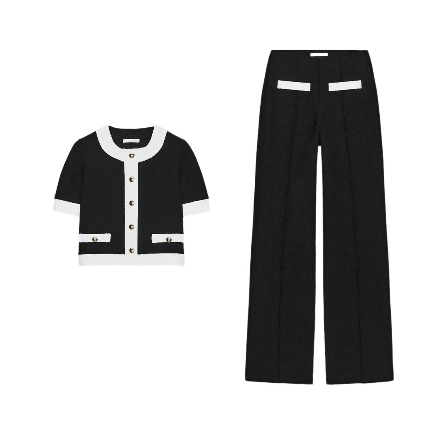 Women's Faion Set Casual Sle round Ne ort Sve Coat And High Waist Pants Elastic Waist Color Blo Pearl Woolen Jaet Good Vibrations