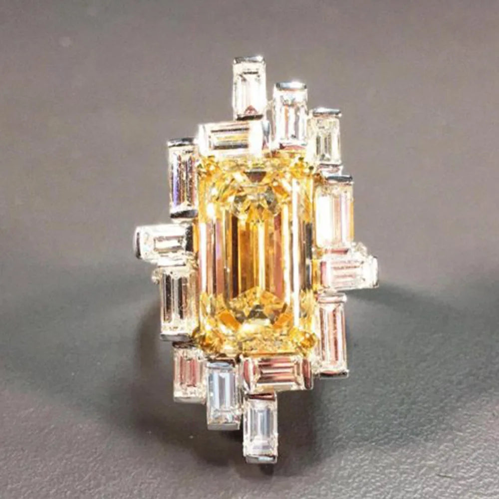 Elegant Yellow Water Drop Shaped Crystal Rhinestone Zircon Ladies Ring for Women Party Wedding Engagement Jewelry Size 6-10 Good Vibrations