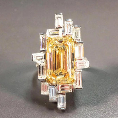 Elegant Yellow Water Drop Shaped Crystal Rhinestone Zircon Ladies Ring for Women Party Wedding Engagement Jewelry Size 6-10 Good Vibrations