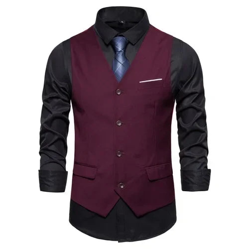 Blue Suit Vest, Men's Business Sleeveless Vests Jacket, Asian size S-6XL, Wedding Party Waistcoat, Red Purple Black Gray Good Vibrations