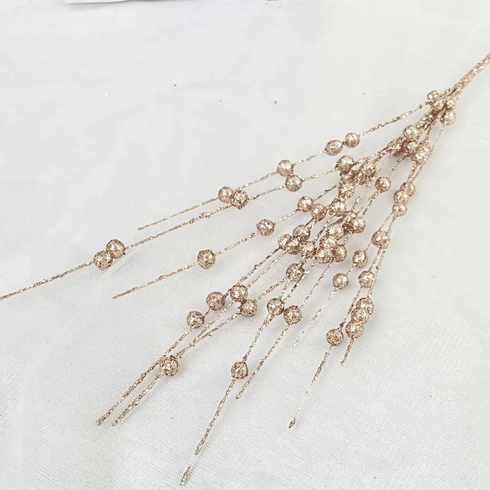 Christmas Tree Decoration, Fake Glitter Berry Leave, Dried Branch, Golden Powder, Flower Material, New Year Party, 1Pc, 12 Forks Good Vibrations