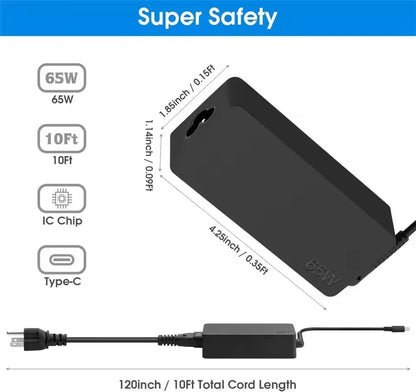 Laptop Charger Adapter Type C Power Adapter 65W 20V 3.25A USB C for Lenovo ThinkPad Hp Chromebook Yoga Huawei Xiaomi ASUS ﻿ Good Vibrations