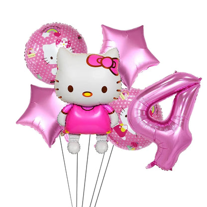 Hello Kitty Theme Girls Birthday Party Disposable Tableware Paper Cup Plate Balloon Kids Favors KT Balloon Party Decor Supplies Good Vibrations