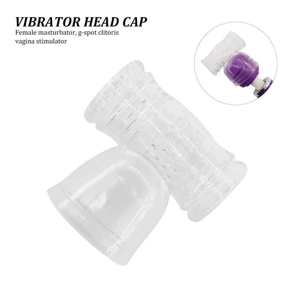 AV Vibrator Head Cap Magic Wand Attachment, transparent silicone, for male and female stimulation.