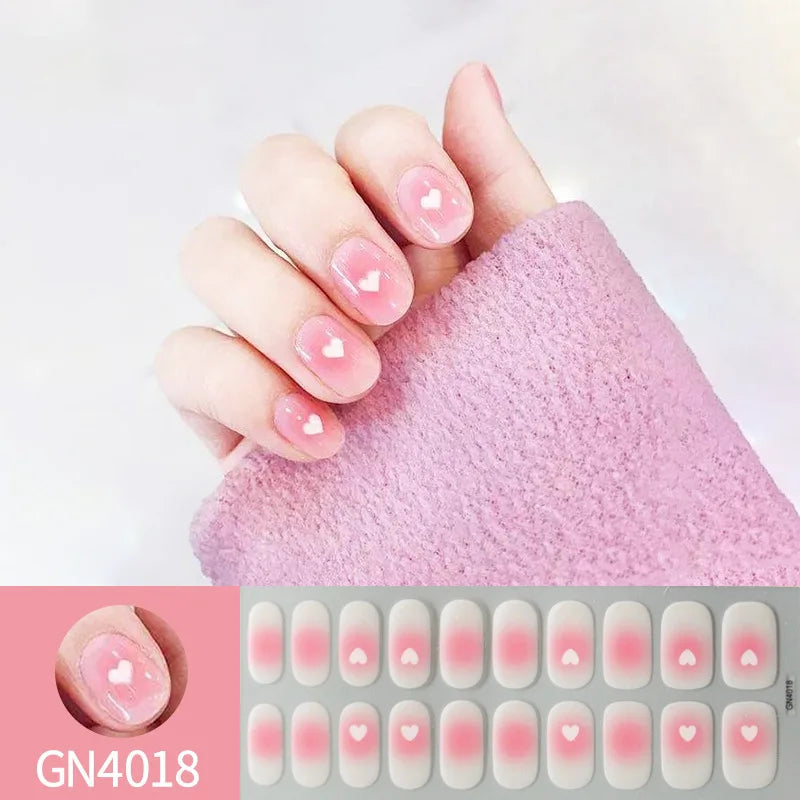 20Tips Semi-Cured Gel Nail Sticker Pure Color Uv/Led Lamp Gel Nail Polish Wraps Long-Lasting Full Cover Gel Sticker Nail Decor Good Vibrations