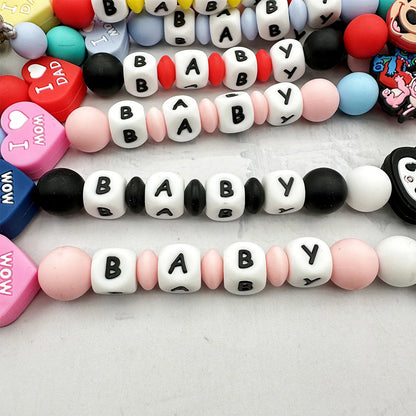 Personalized English Letters Baby Silicone Cartoon Disne Pacifier Clips Chains Holder Teether Pendants Teething Kawaii Baby Gift Good Vibrations