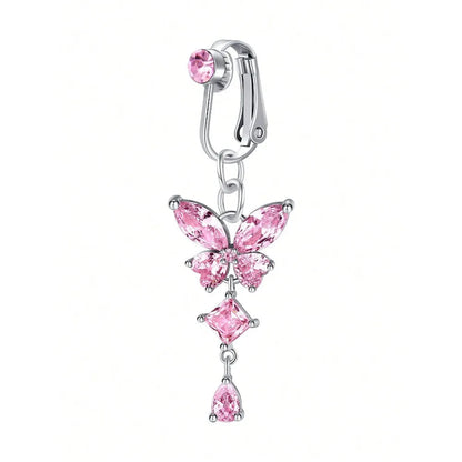 Fake Belly Ring Bell Button Rings Fake Belly Piercing Love Heart Butterfly Dangle Clip On Umbilical Navel Cartilage Earring Clip Good Vibrations Adult Super Store